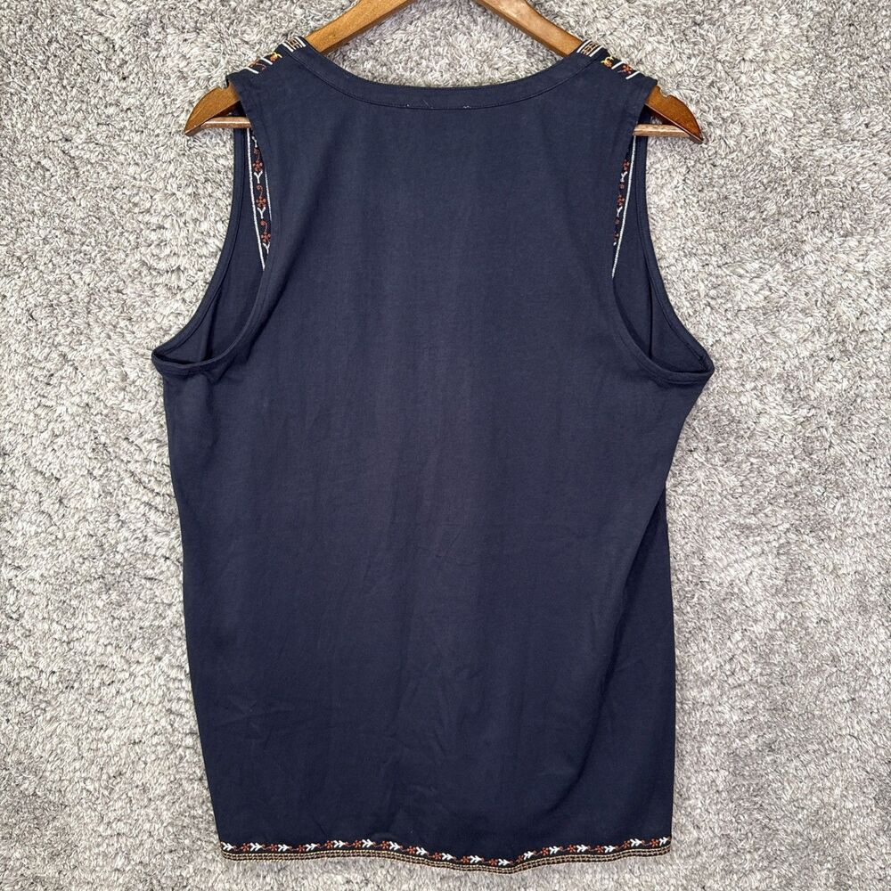 Christian Siriano Embroidered Sleeveless Blouse Top Navy Blue XL Boho Floral - Picture 7 of 10